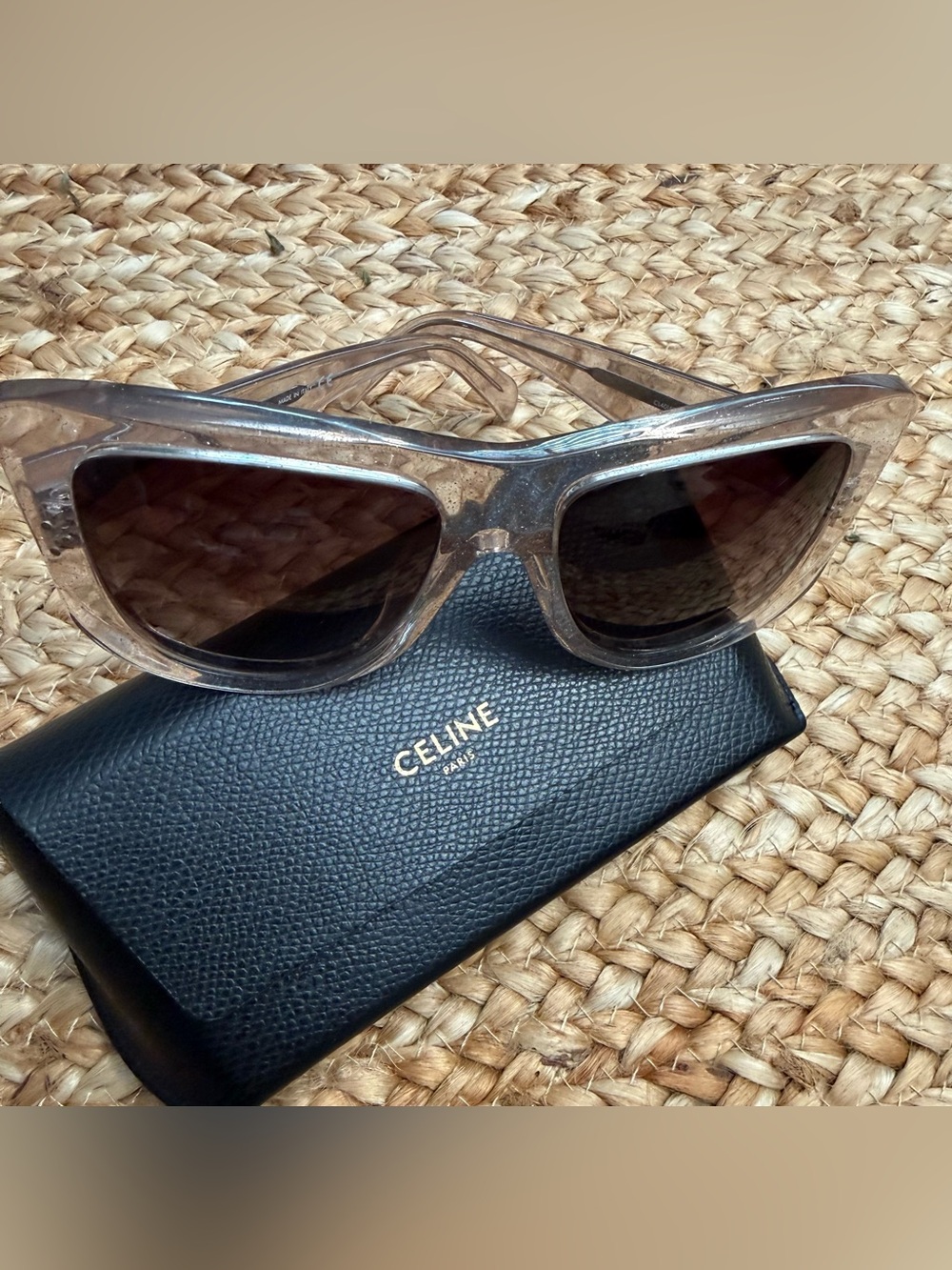 Authentic Celine Translucent Beige Sparkling Frame Sunglasses with Brown Lenses
